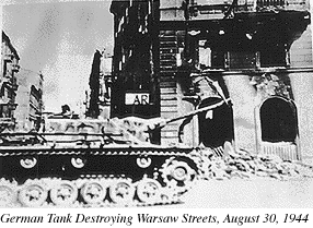 Photograph of German Tank Destroying Warsaw Streets, Warsaw Uprising
